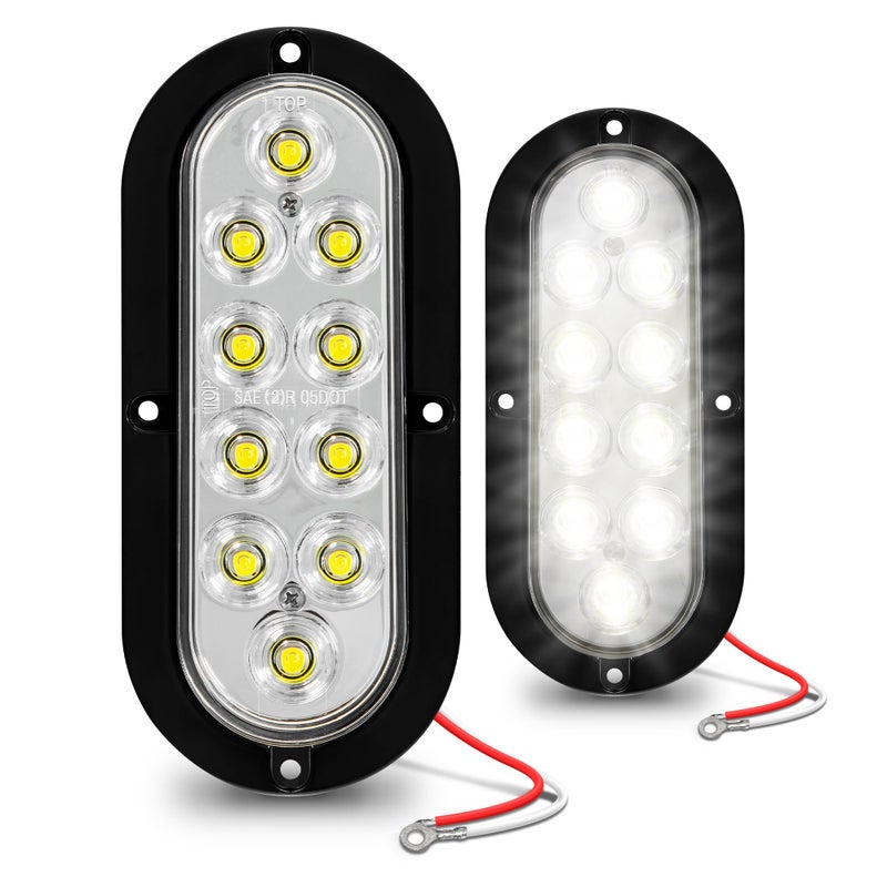 ONLINE LED STORE مجموعة مصابيح خلفية LED بيضاء واضحة 6 بوصة على شكل بيضاوي من TRUE MODS 2 قطعة [DOT FMVSS 108] [SAE (2) R] [مقاوم للماء IP67] [تركيب سطحي] [إشارة احتياطية] مصابيح احتياطية لقارب مقطورة RV شاحنة - Image 1